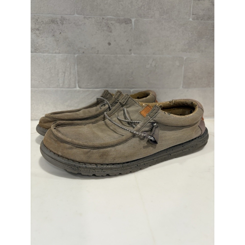 Hey Dude Wally Canvas Mens 6 Charcoal Gray Slip On Loafers Distressed Casual